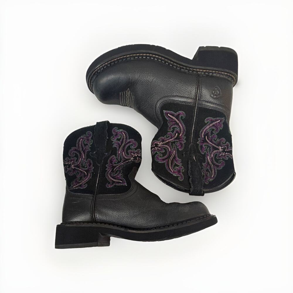 Ariat Fatbaby Women 6 Black Purple Embroidered Pull-On Boot Leather Western Boho